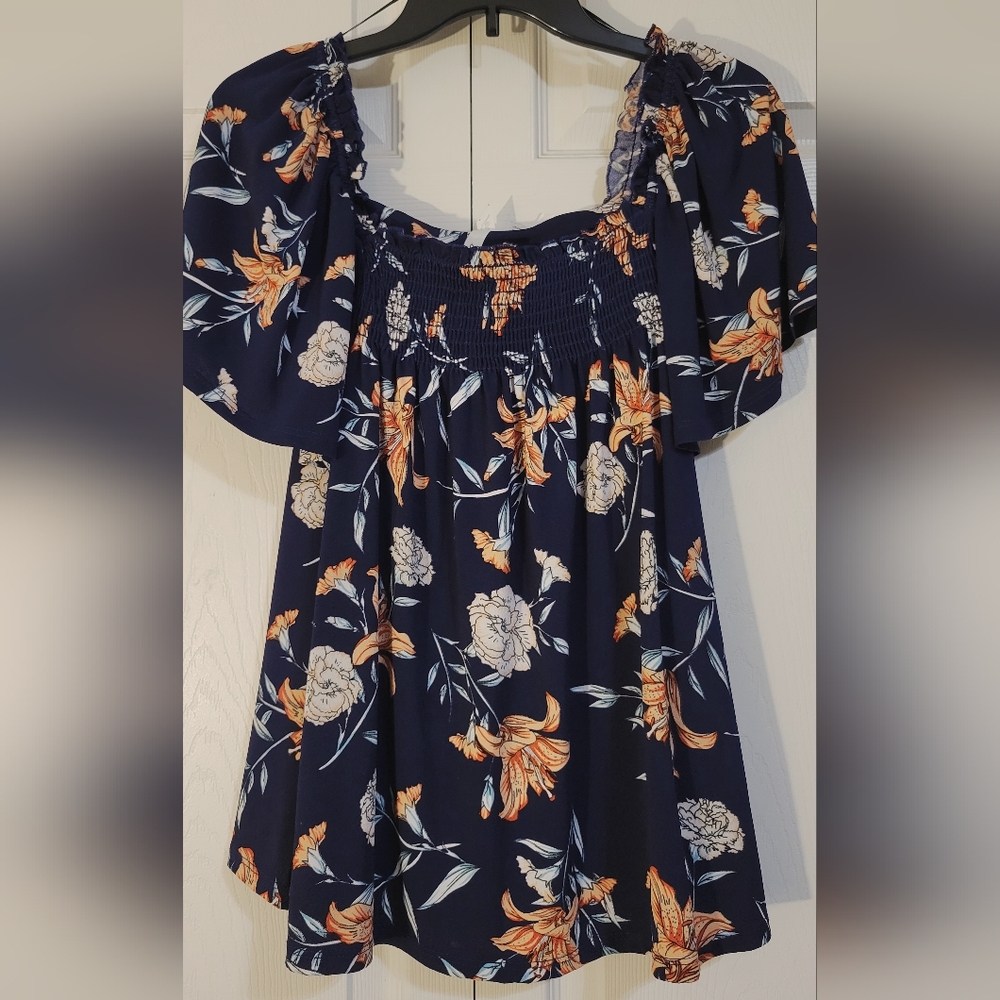 NY Collection Navy Floral Blouse